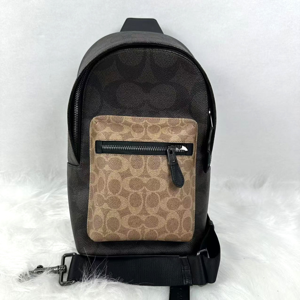 COACH Men's West Pack In Blocked Signature Canvas Walnut / Tan CAB60 NWT